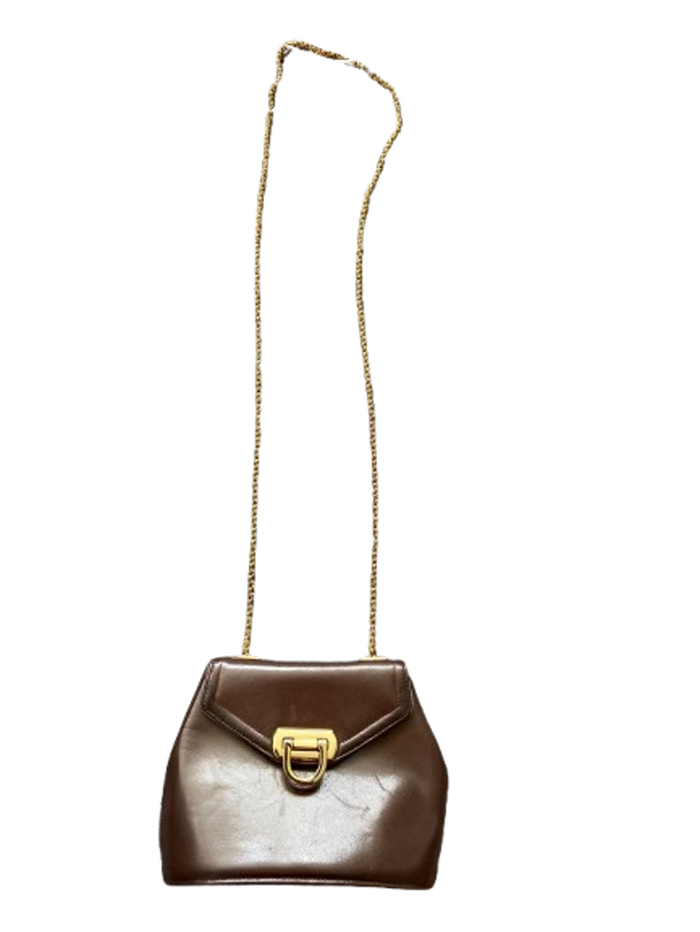 Vintage Frenchy of California Brown Faux Leather Crossbody Bag Gold Chain Purse